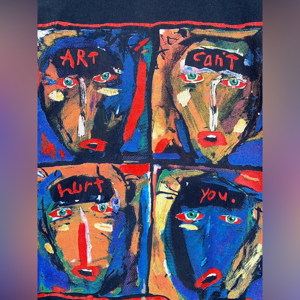 VTG 90’s Fred Babb Art Can’t Hurt You Faces Abstract Art Distressed T-Shirt Med - Picture 3 of 8